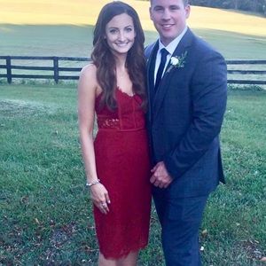 EXPRESS LACE DRESS - DEEP RED